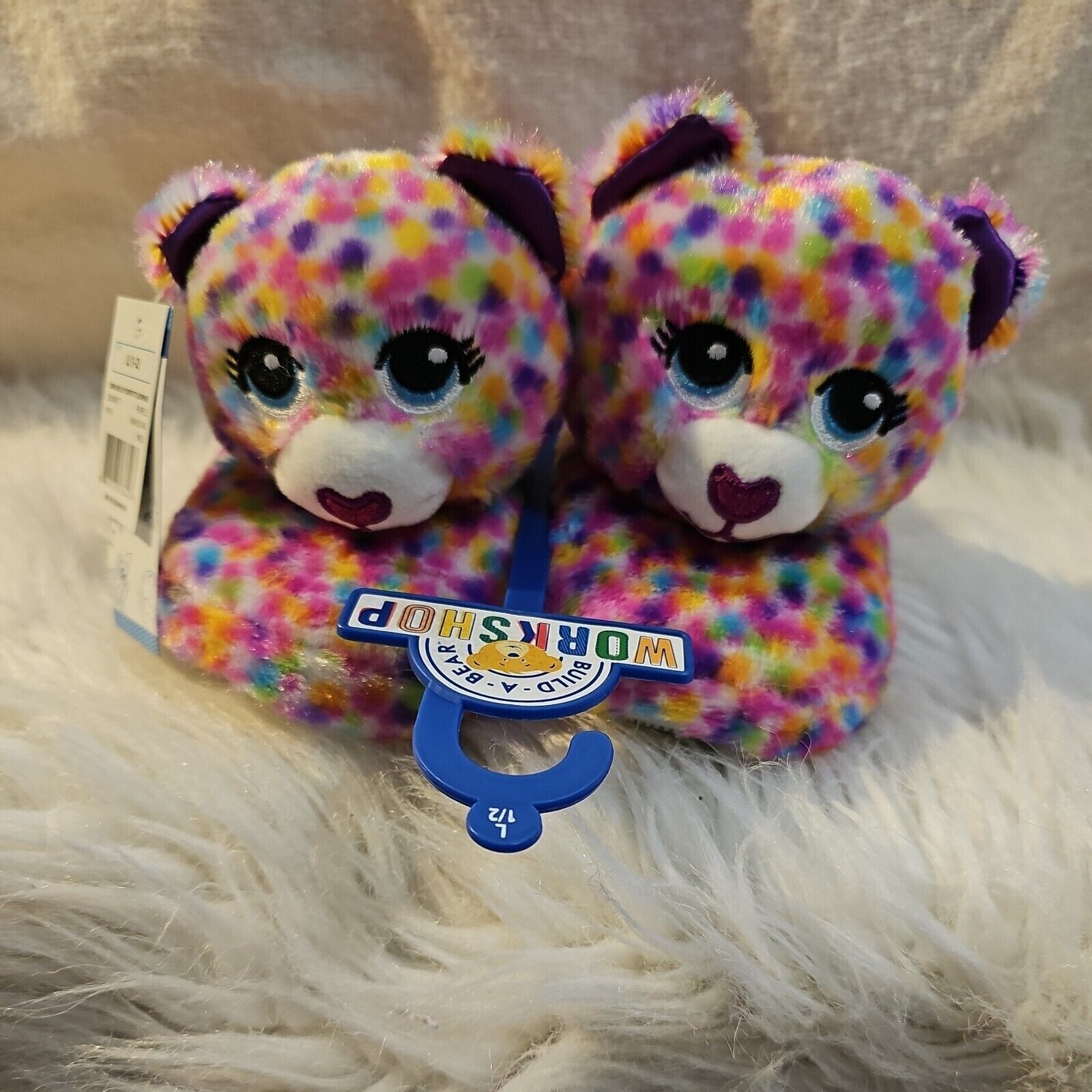 Slippers Build A Bear Confetti Leopard Plush House Shoes New Girls 1-2 L-image