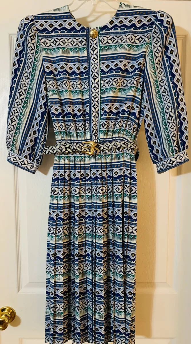 Vintage 80s Lady Carol Petites of New York Pleated Dress Belted