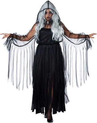 Plus Size Women's Grim Reaper Vengeful Spirit Ghost Halloween Scary Costume 1X