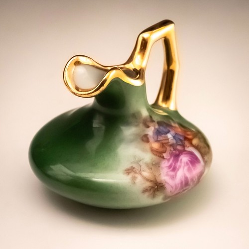 Vintage Miniature French Limoges Porcelain Jug Regency Design Green Gilded 53mmø - Picture 4 of 10