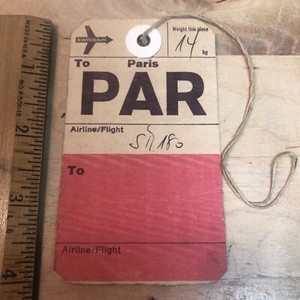 VTG 1960s Swissair París Swiss Air Airlines Luggage Tag Pink Ephemera 2.5x4"