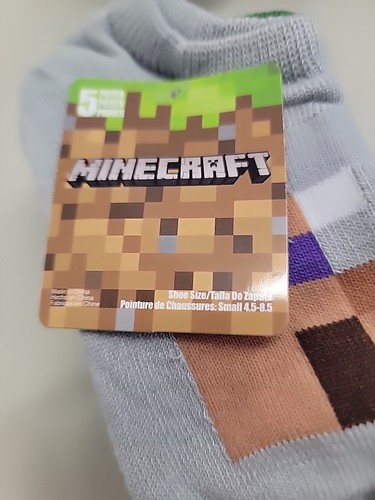 Minecraft Boys No Show Socks 5 Pair Green Gray Sizes 4.5-8.5 Boys Small - Picture 3 of 6