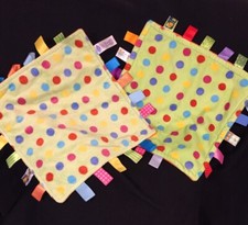 Taggies Green Orange Polka Dots Lovey Security Tabs Baby Plush Square Lot Of 2