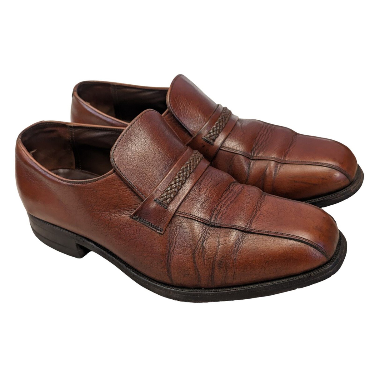 Vintage Florsheim Slip On Braid Accent Brown Leather Loafers  display picture 3