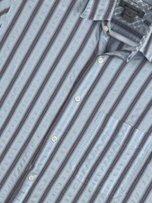 Johnston  Murphy Mens Med Striped Textured Shirt Short Sleeve Tailored Fit EUC