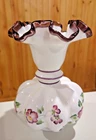 Fenton Plum Crest Melon Vase Glass Amethyst Purple Hand Painted Signed 8"