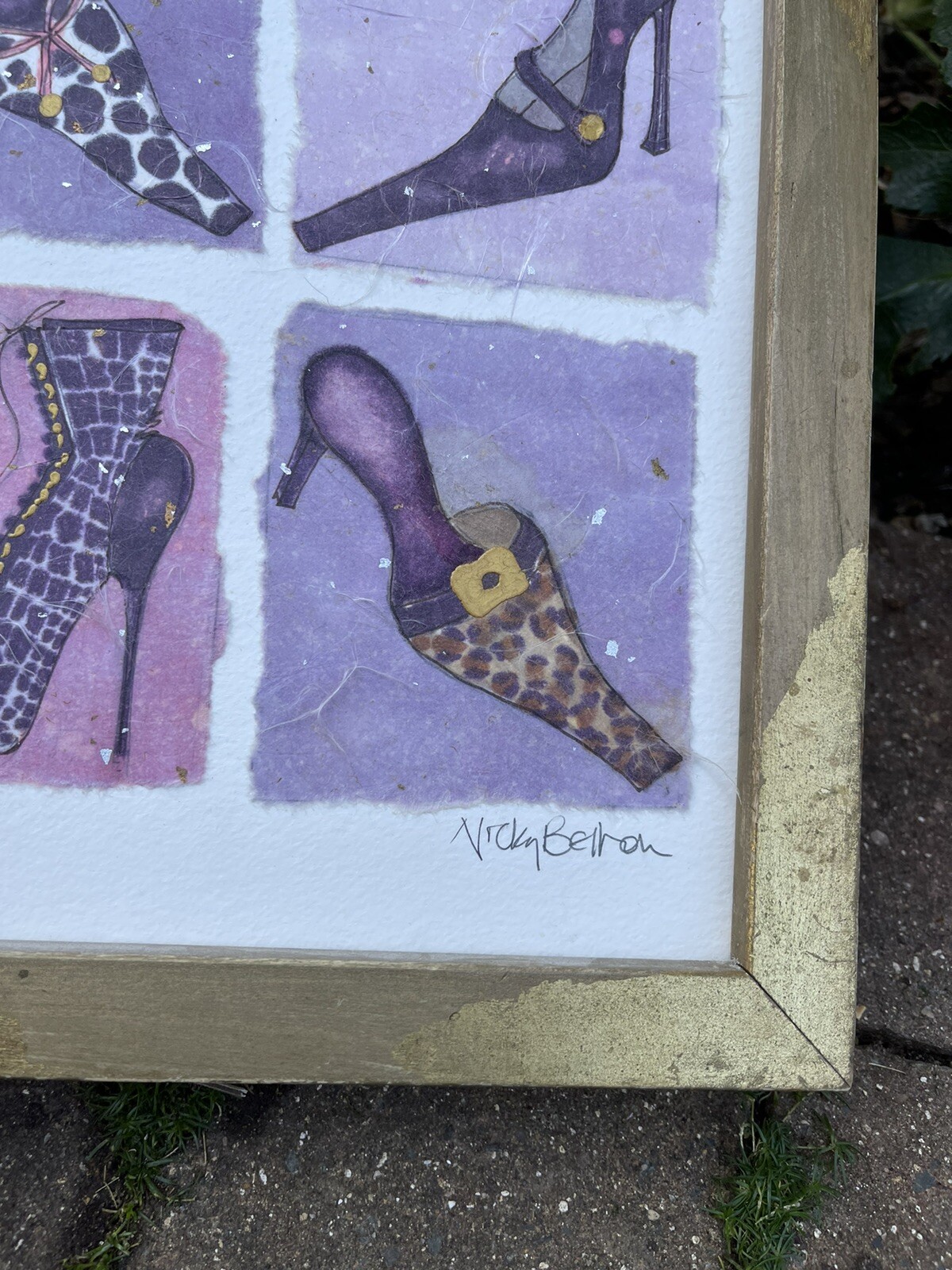 Nicky Belton Original Artwork Framed Mixed Media High Heels Boot