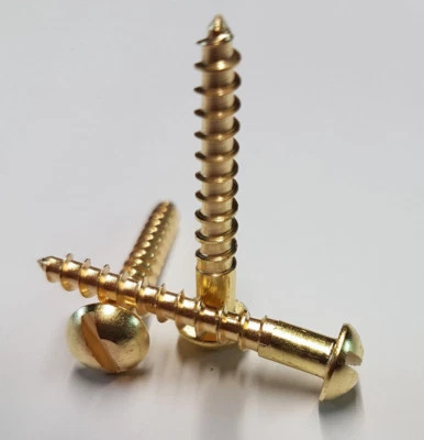 OSSETT EMPORIUM Solid Brass Screw Slotted Head Round Head Wood Screws - Various Size and Qty
