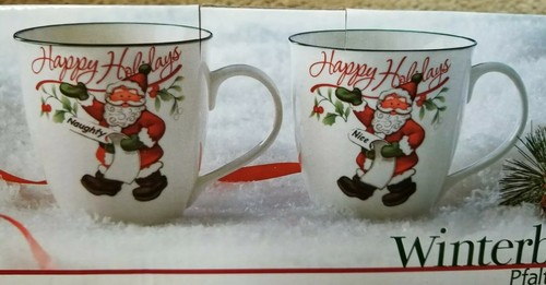 New PFALTZGRAFF Winterberry Naughty/Nice Set of 2 20oz Santa Claus Mugs Holiday - Picture 6 of 12