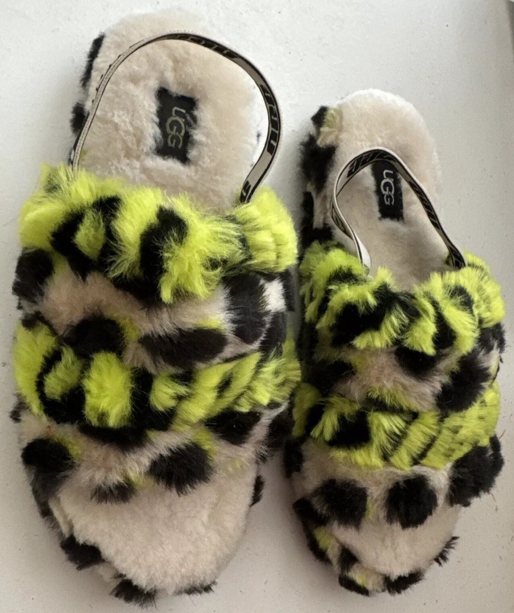Size 5 Womens UGG Fluff Yeah Animalia Key Lime and Black