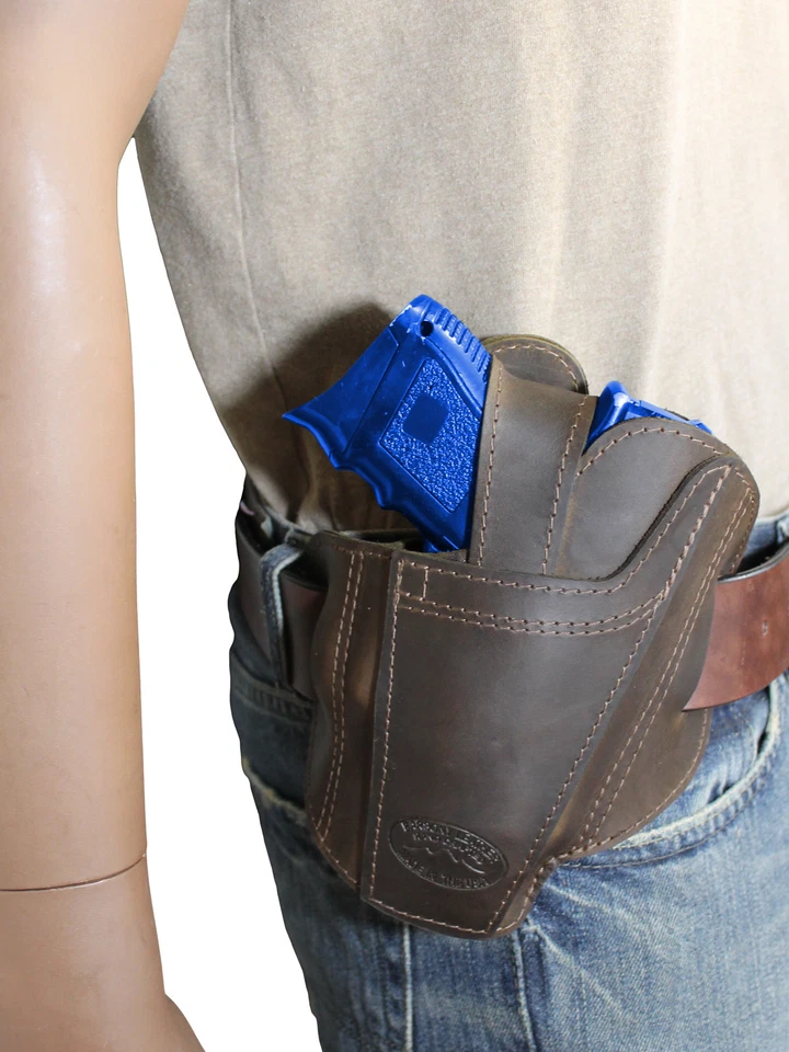 New Barsony Ambidextrous Brown Leather Pancake Holster for Full Size 9mm 40 45  - Image 3 of 4