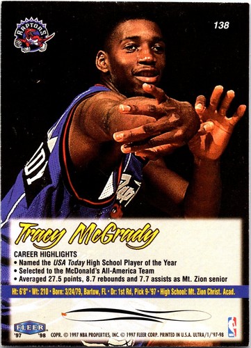 1997-98 Ultra #138 Tracy McGrady - Picture 2 of 2