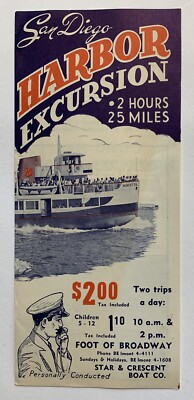 Vintage TOURIST BROCHURE:  1950s San Diego Harbor Excursion - Star & Crescent Co