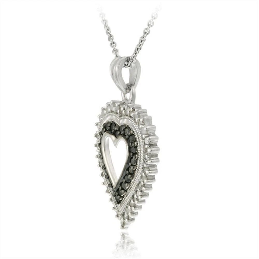 925 Silver 1 5ct Black Diamond Open Heart Necklace eBay