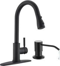 Black Kitchen Sink Faucet Pull Down Sprayer Mixer Tap with Cover Soap Dispenser