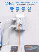 6 Outlet Extender Surge Protector Multi Plug Wall Adapter USB Charger Ports