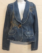 Marciano Denim Blazerjeansjacket Silver Studs Rhinestones Butterfly Gold L