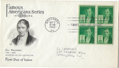 6 '40 FDCs 3x 5c Walt Whitman SC#867, 3x 1c Ely Whitney #889 various Cachets - Picture 6 of 7