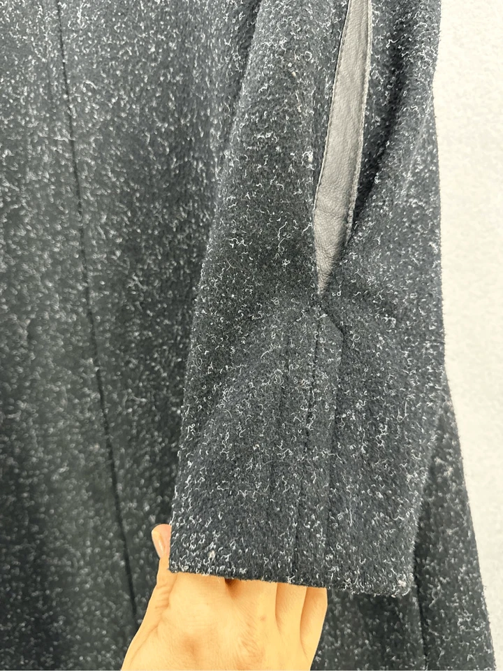 Vintage 80s Maggie Lawrence Wool Blend Leather Accented Overcoat Size 12 - Image 4 of 4