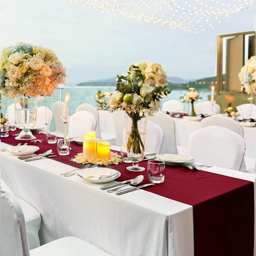 4pc 12"x108'' Burgundy Red Satin Table Runner Bright Silk Party Wedding Banquet - Picture 3 of 7