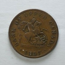1857 Bank of Upper Canada 1/2 Penny Token, St George & Dragon