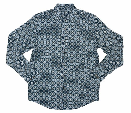 Tasso Elba Olympia Medallion Print Long Sleeve Button Down Shirt S NWT Navy
