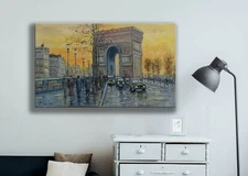 City landscape, original oil painting, impressionism, kitchen interior