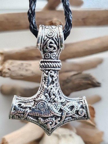 Viking Thors Hammer Necklace Pendant Mjolnir Amulet Cord Serpent Norse Pagan - Picture 14 of 17