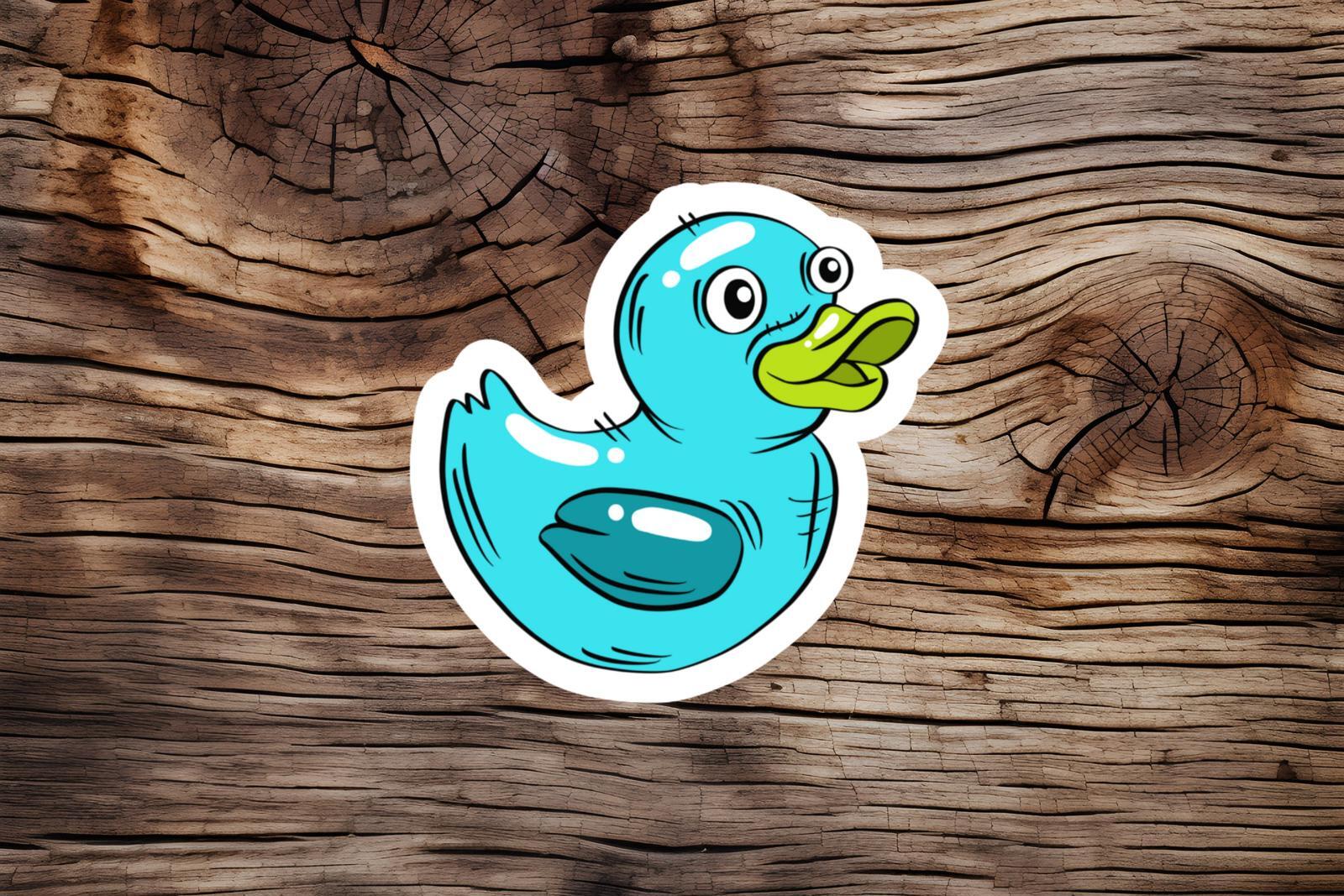 Funny Teal Green Rubber Duck Waterproof Sticker-image
