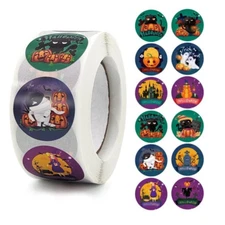 500 Stickers Halloween Pumpkin Ghost Haunted Adhesive 1 Inch Round Paper Roll