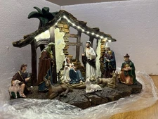 Nativity Scene Set with Manger, Figurine with Light, 15.6”W x 7.7” Deep x10.3” H