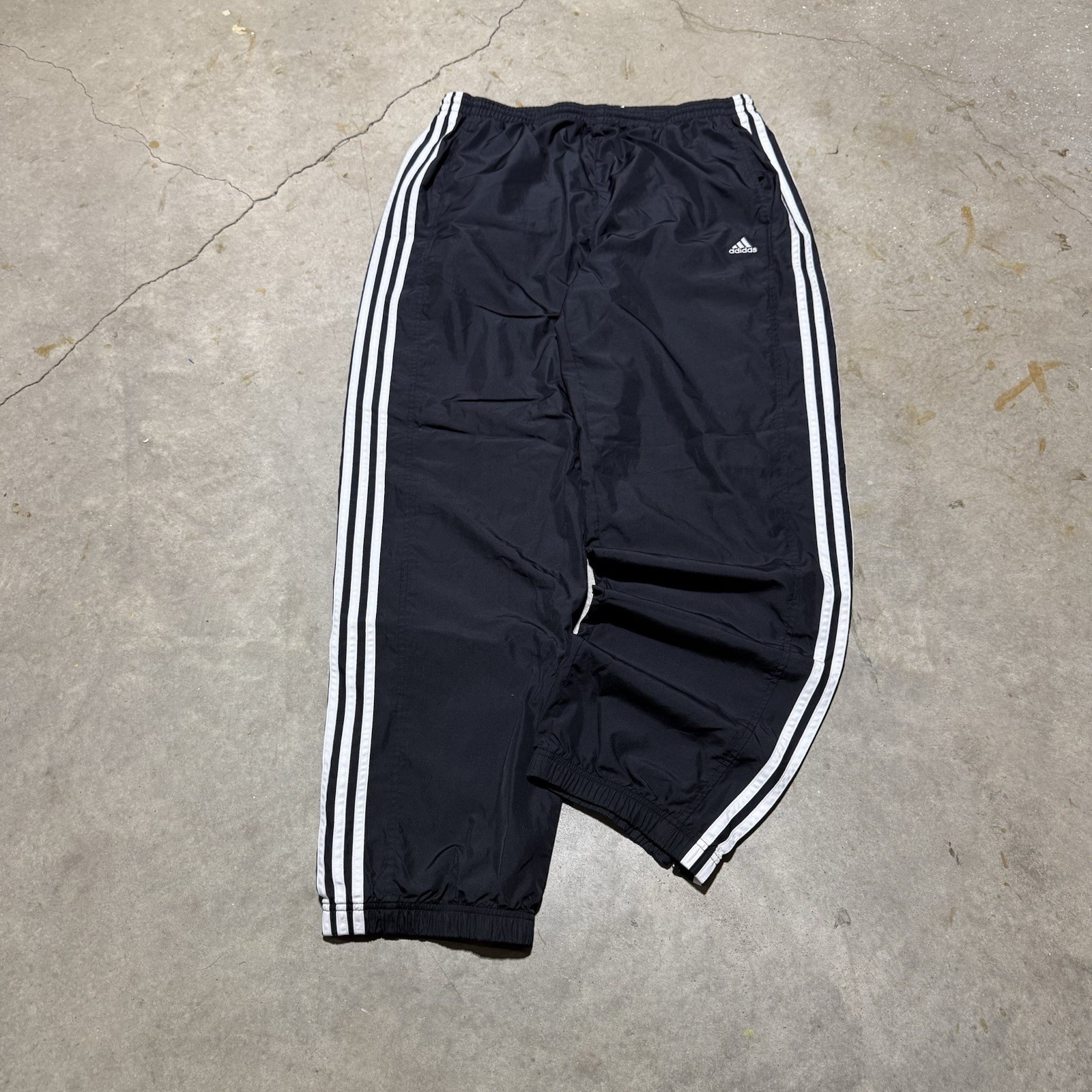 Y2K 2000s Vintage Adidas Track Pants Baggy Black 3 Stripe Men’s Size Large