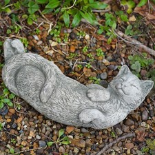 Laying Cat Stone Statue | Kitten Pet Animal Garden Outdoor Ornament Sculpture