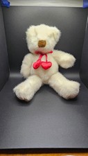 Vtg Russ Marshmallow Plush White Bear WPuffy Heart Collar 6" Valentine Stuffy