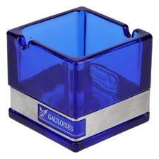 Gauloises Zigaretten Windlicht gro&szlig; eckig blau Edelstahlumrandung