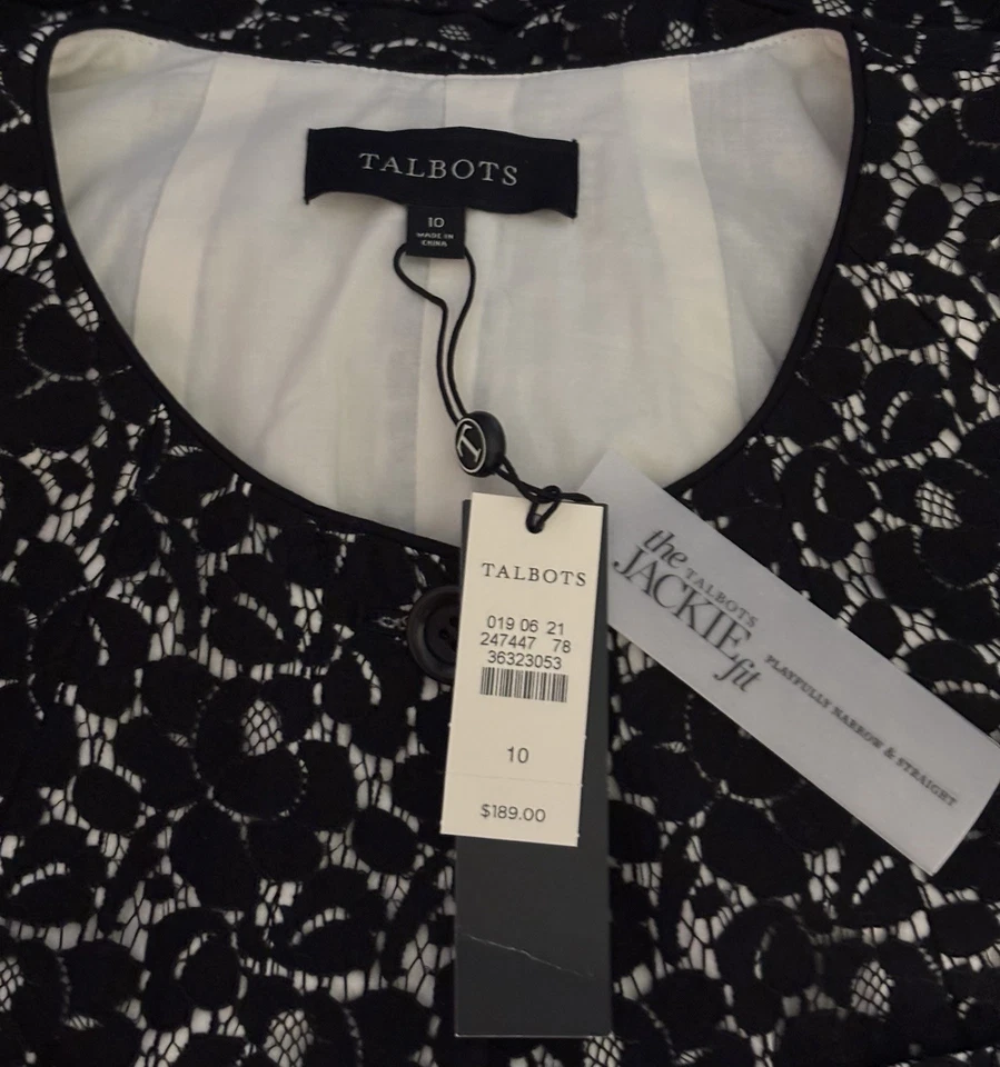 Blazer Jackie Fit sin cuello mezcla de algodón encaje negro talla 10 Talbots para mujer talla 10 nuevo con etiquetas Foto 3 de 4