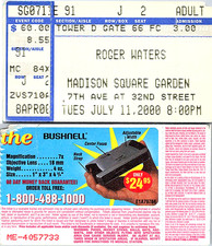 ROGER WATERS CONCERT TICKET STUB, 7/11/2000, MADISON SQUARE GARDEN