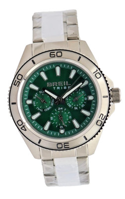 Breil Challenge EW0711 Herrenuhr 42mm Chrono Edelstahl Grün Silber Analog Neu
