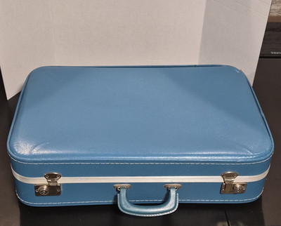Blue/White Solid Hard-Sided Suitcase with Key Locking Latches, Unisex Adult