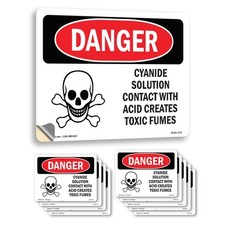 Solución de cianuro OSHA signo de peligro metal, plástico o calcomanía - paquete de 5 o 10
