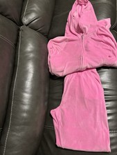 Victoria's Secret Pink Velour Tracksuit Set Zip-Up Hoodie  Drawstring Pants M