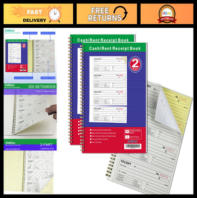 Carbonless Money & Rent Receipt Book - 2-Part, 200 Sets, Spiral Bound, 4 Receipt