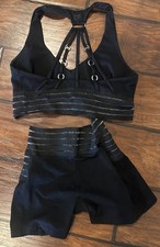 Bombshell Caged Apparel Black Striped Athletic Bra  Shorts Set Women  s M