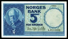 NORWEGEN. 5 Kroner 1963. 30g. UNC-