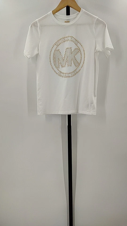 Michael Kors Rhnstud Circle Mk Log White Basic Sleeveless Dress XS