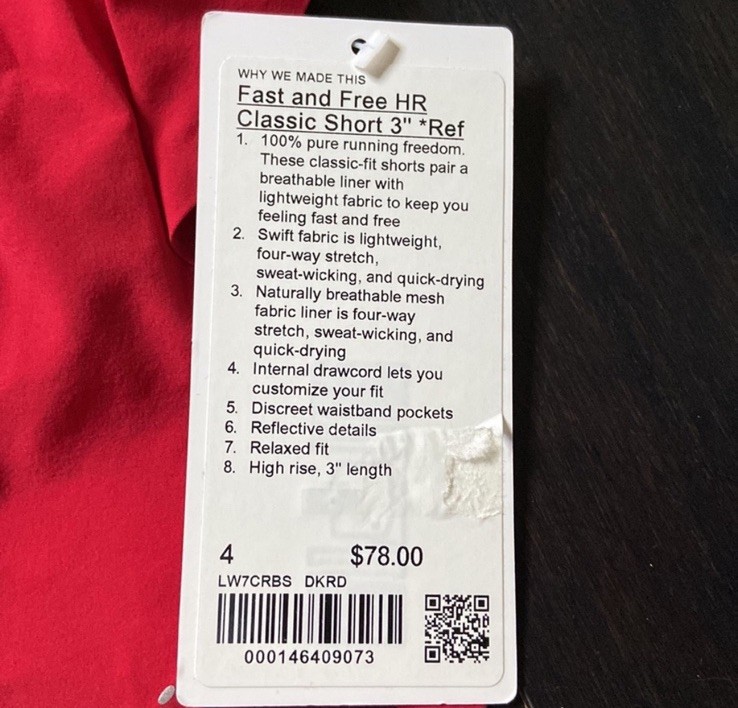 Lululemon Fast free HR  Classic 3” SHORTS REFLECTIVE ~ DARK RED~ SZ 4 NWT image 5