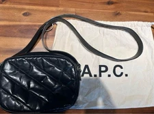 A.P.C. Quilted shoulder bag black inside pocket Used From Japan w/outer pouch