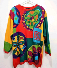 Vintage IB Diffusion Sport Sweater Retro tunic colorful artsy size L 80s red