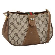 GUCCI Web Sherry Line GG Supreme Shoulder Bag PVC Beige 66 02 024 Auth LNZ379