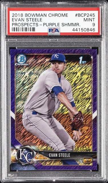 2018 Bowman Chrome Prospects Purple Shimmer #BCP245 Evan Steele PSA 9
